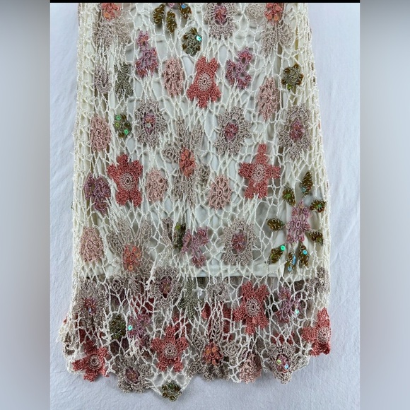 M. Nicole Vintage Floral Crochet Knit Boho Festival Fitted Maxi Skirt Sequin M - Picture 6 of 9